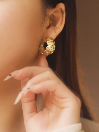 Sanya Textured Leaf Crystal Stud Earrings