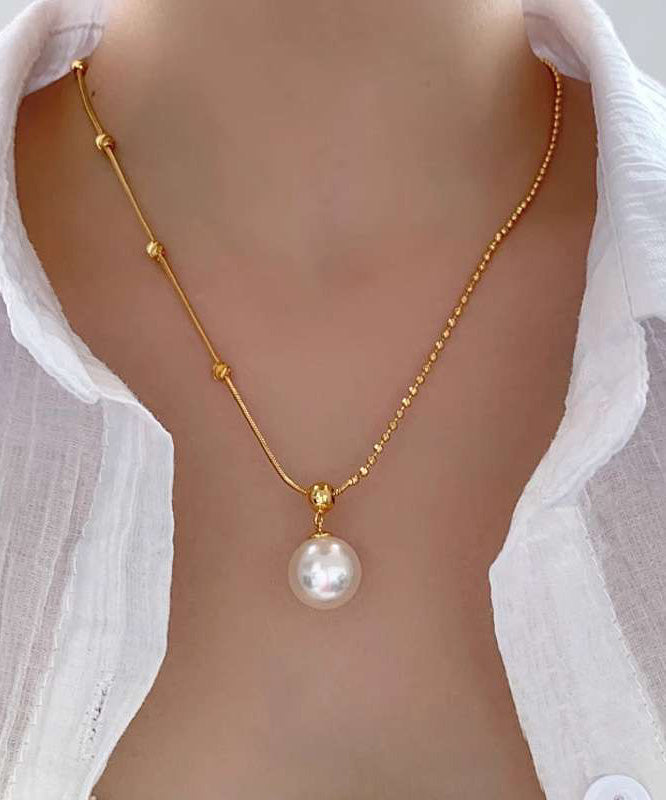 Original Design Gold Copper Alloy Pearl Pendant Necklace Yi048
