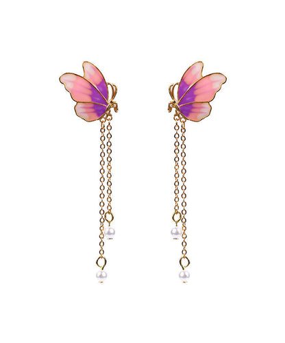 Original Design Gradient Color Ancient Gold Pearl Butterfly Tassel Earrings Gh1082