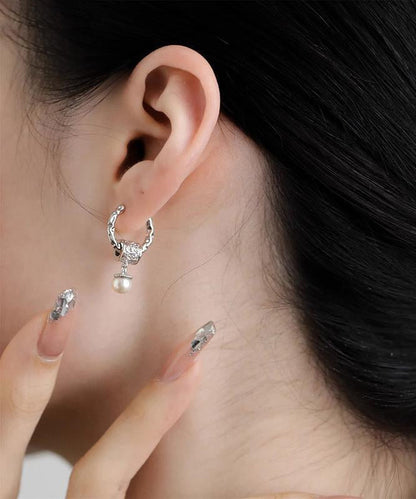 Original Design Silk Sterling Silver Pearl Drop Earrings