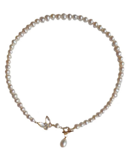 Original Design White Alloy Zircon Pearl Butterfly Pendant Necklace