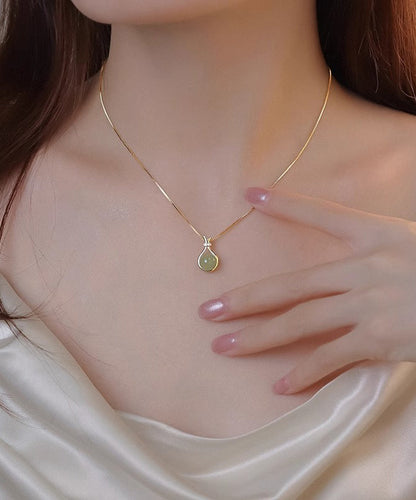 Original Gold Sterling Silver Overgild Zircon Chalcedony Pendant Necklace Wf022