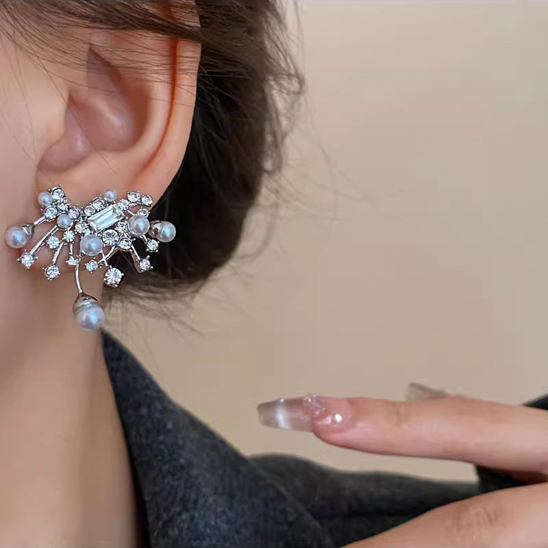 Oversize White Alloy Pearl Zircon Stud Earrings