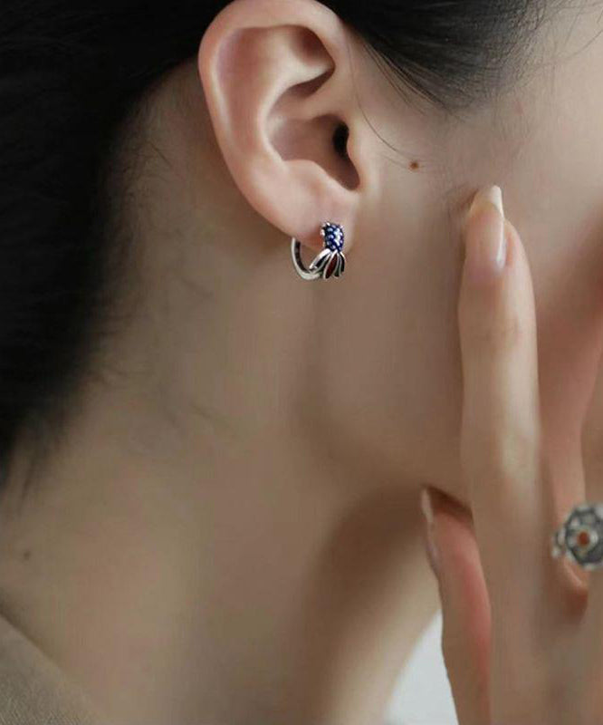 Retro Colorblock Sterling Silver Enamel Koi Carp Hoop Earrings Gh1062