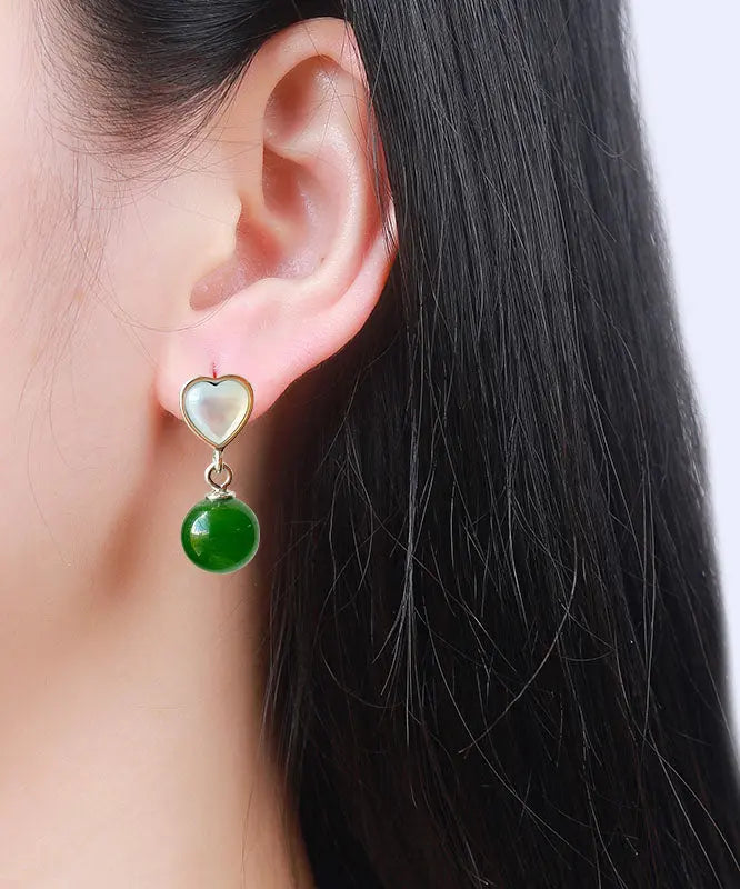 Sterling Silver Inlaid Love Shell Jadedrop Earrings