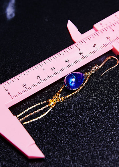 Retro Peacock Blue Water Droplet Gem Stone Tassels Drop Earring