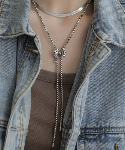 Retro Silk Sterling Silver Bow Tassel Pendant Necklace Gh1072