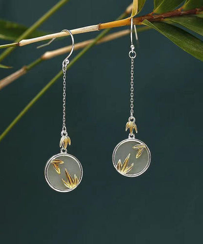 Retro Yellow Sterling Silverbamboo Leaf Drop Earrings