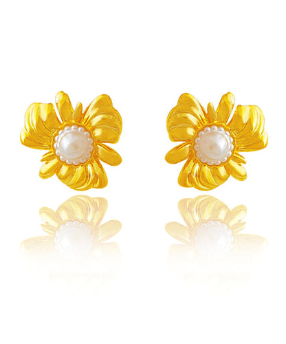 Retrol Gold Asymmetrical Copper Gold Plated Pearl Stud Earrings