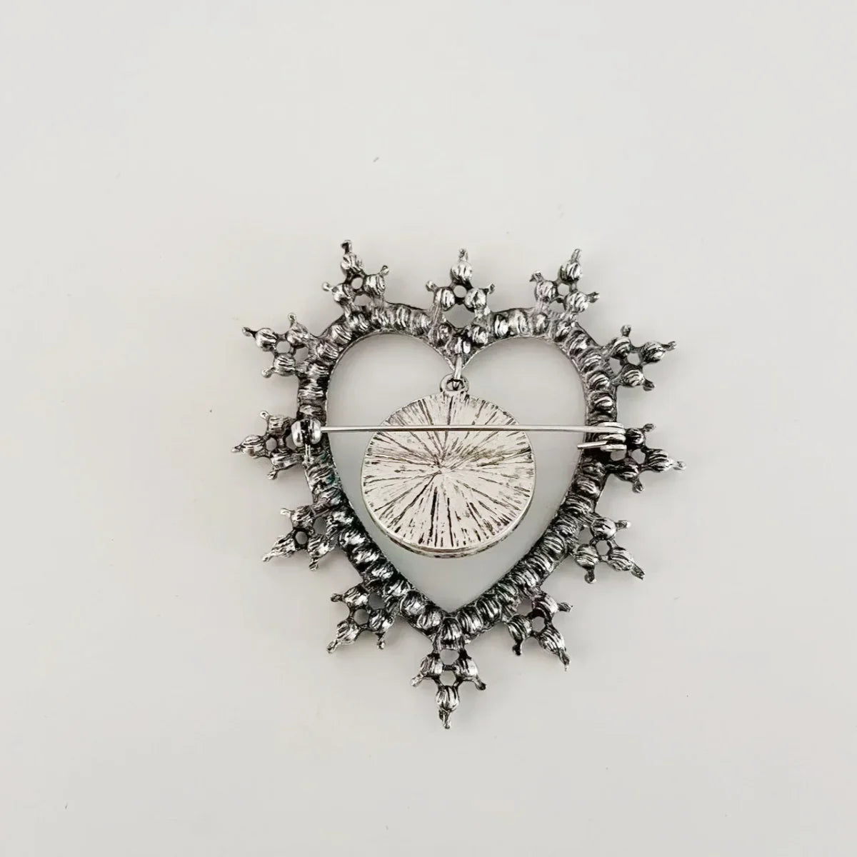 Rhinestone Heart & Moon Face Brooch