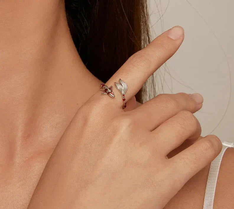 Sterling Silver Red Koi Carp Ring