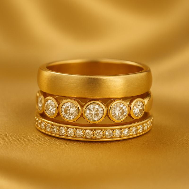 Forged Brilliant Gold Ring Set