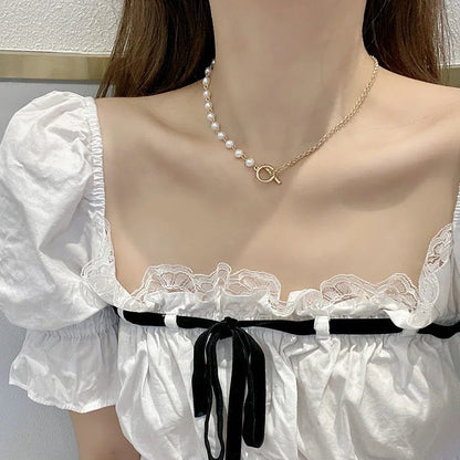 Vienkim Baroque Style Necklace Neck Chains for Pearl Simple Hip Hop Metal Choker Punk Clavicle Chain Jewelry