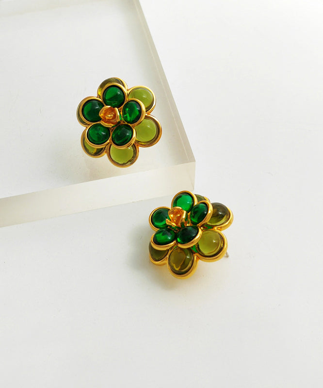 Simple Green Copper Glod Plated Stud Earrings