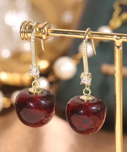 Simple Mulberry Copper Overgild Zircon Cherry Drop Earrings Df1024