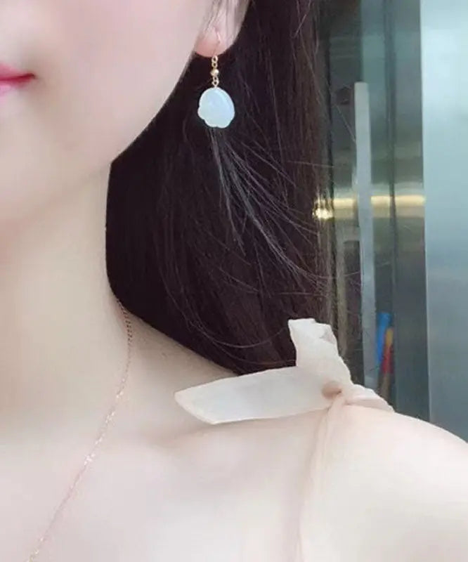 14k Gold Jade Cat Paw Drop Earrings