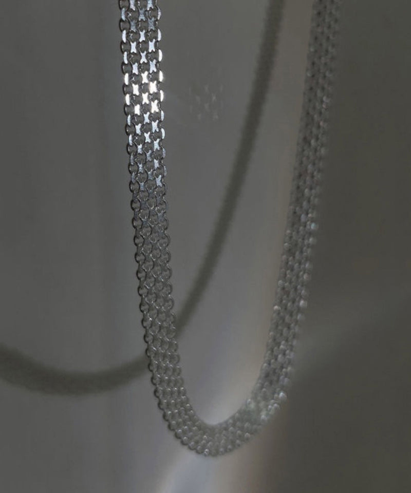 Simple White Sterling Silver Hand Woven Collar Necklace Po004