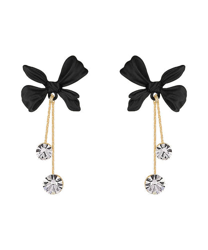 Style Black Sterling Silver Alloy Zircon Bow Tassel Drop Earrings