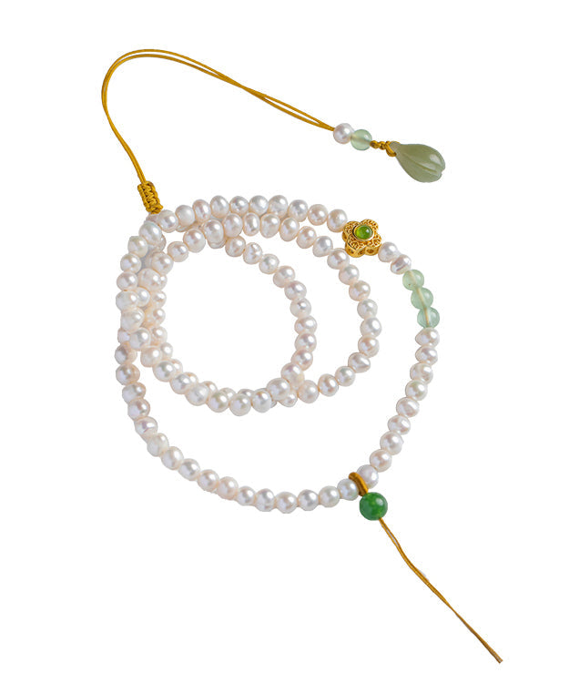 Style White Jade Pearl Grape Stone Orchid Pendant Necklace Gh1053