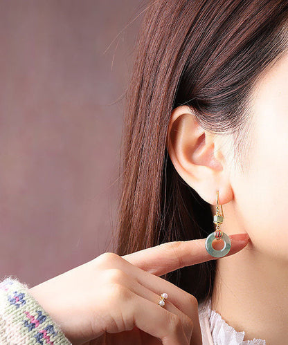 Stylish Cyan Sterling Silver Overgild Jade Drop Earrings Tw1057