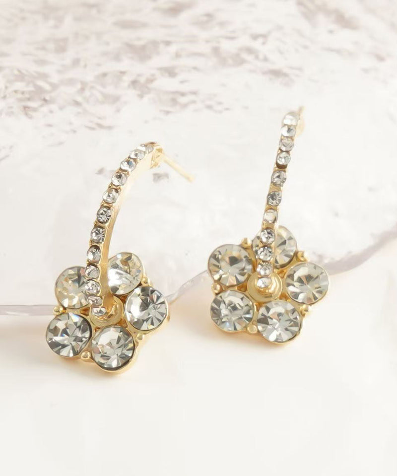 Stylish Gold Copper Overgild Zircon Stud Earrings