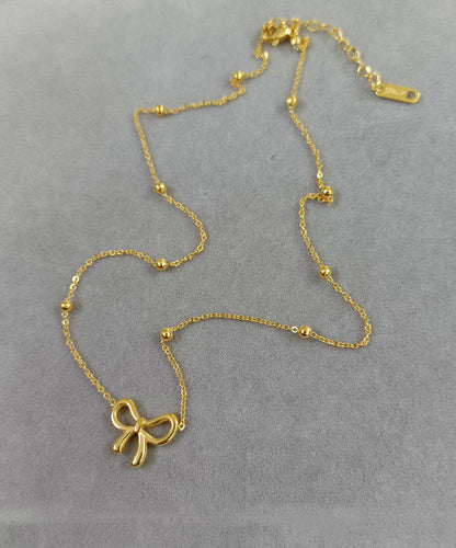 Stylish Gold Stainless Steel Bow Pendant Necklace