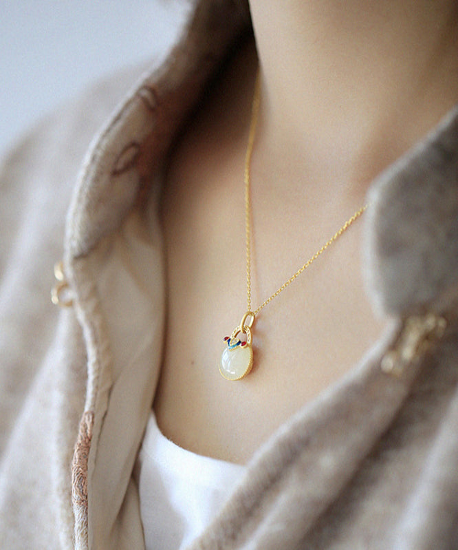 Stylish Gold Sterling Silver Overgild Jade Pendant Necklace Ts018