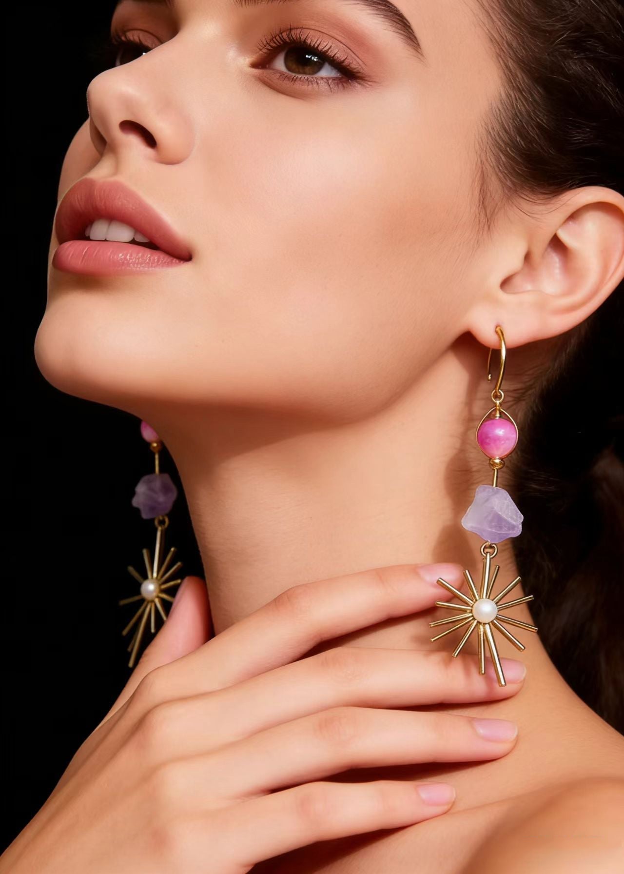 Stylish Multicolour Jade Fireworks Design Tassels Drop Earrings