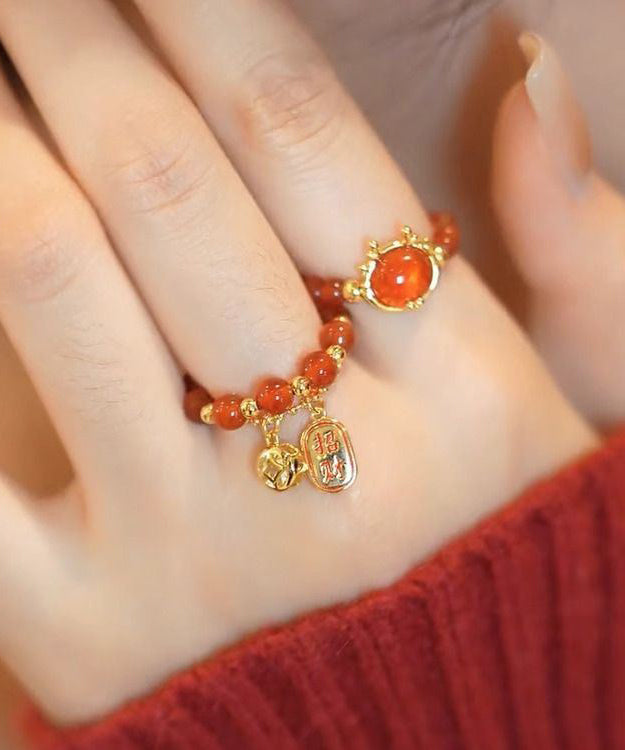 Stylish Red Sterling Silver Overgild Crystal Rings Two Piece Set Kx1036