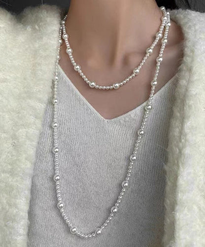 Stylish White Alloy Pearl Beading Gratuated Bead Necklace Yd010