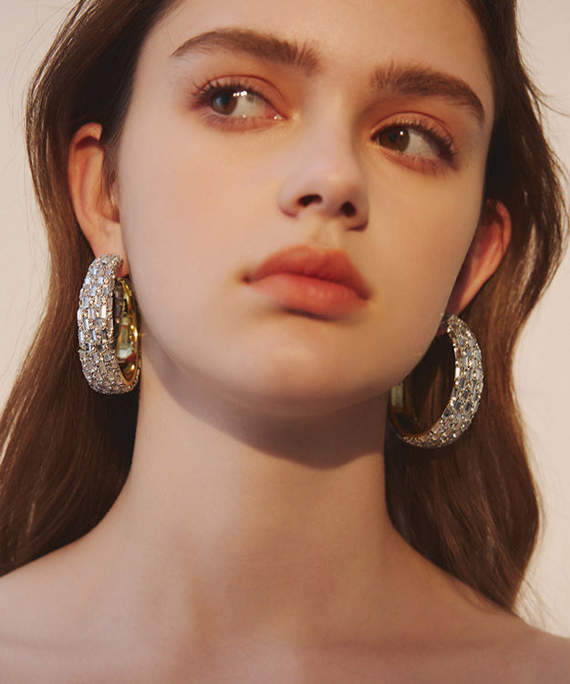 Stylish White Zircon Metal Original Hoop Earrings
