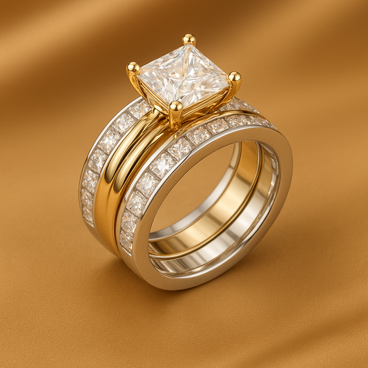 Princess-cut Gold & Silver Ring Set