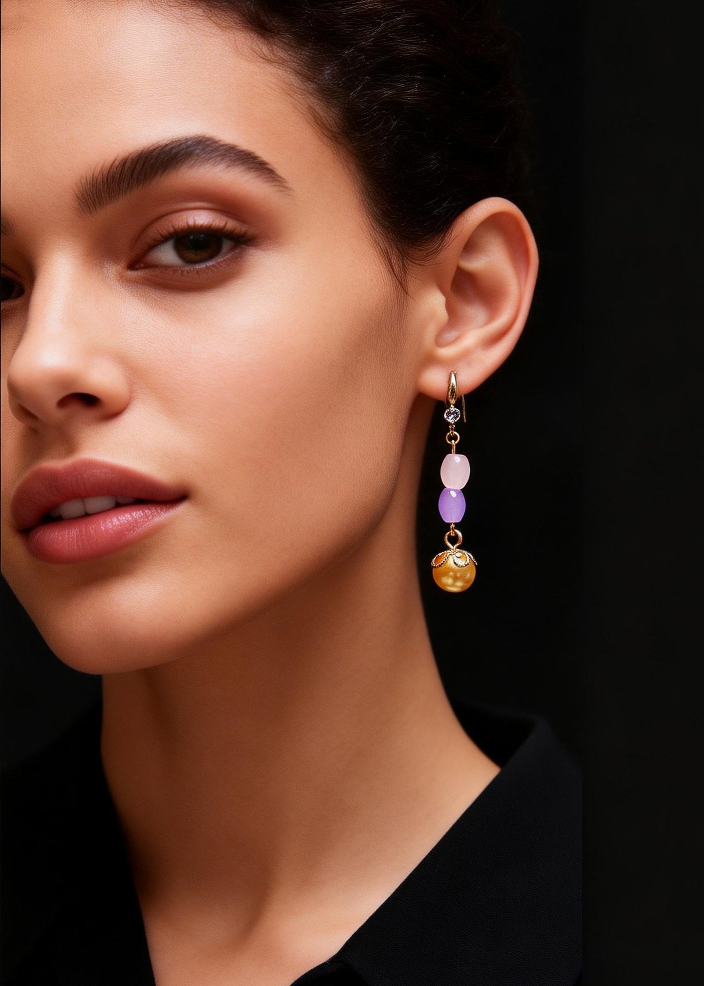 Unique Champagne Pearl Naturally Gem Stone Drop Earrings
