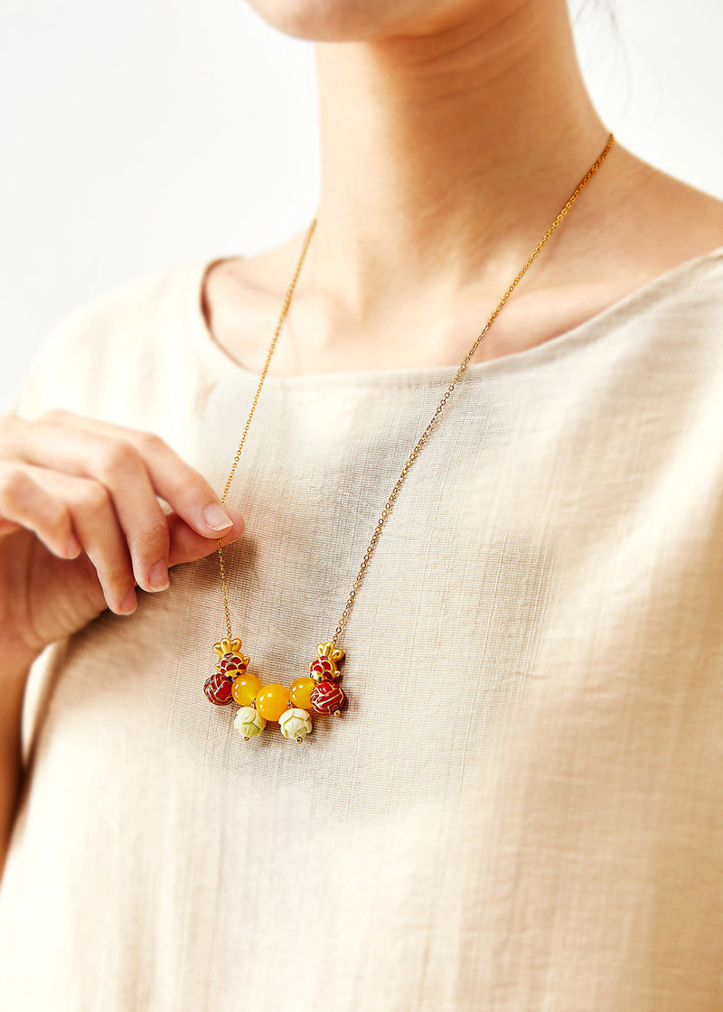 Unique Lotus Bead Fish Beeswax Pendant Necklace