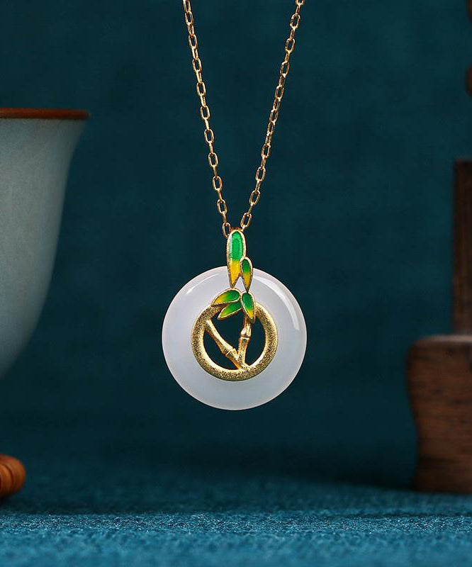 Unique White Hotan Jade Antique Safety Clasp Bone Chain Female Necklaces Kx1064