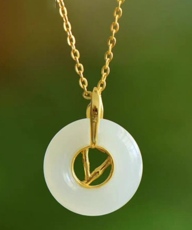 Unique White Hotan Jade Antique Safety Clasp Bone Chain Female Necklaces Kx1064