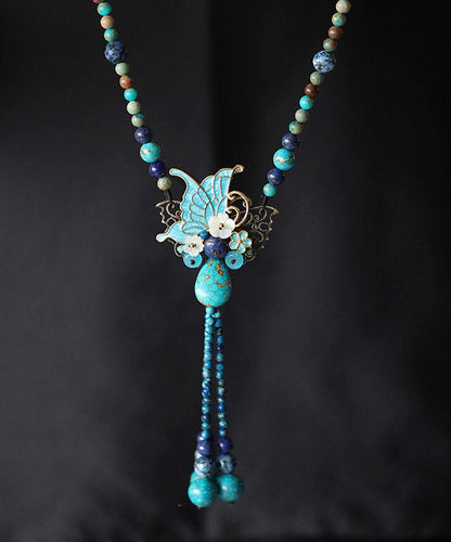 Alloy Turquoise Shell Butterfly Pendant Necklace