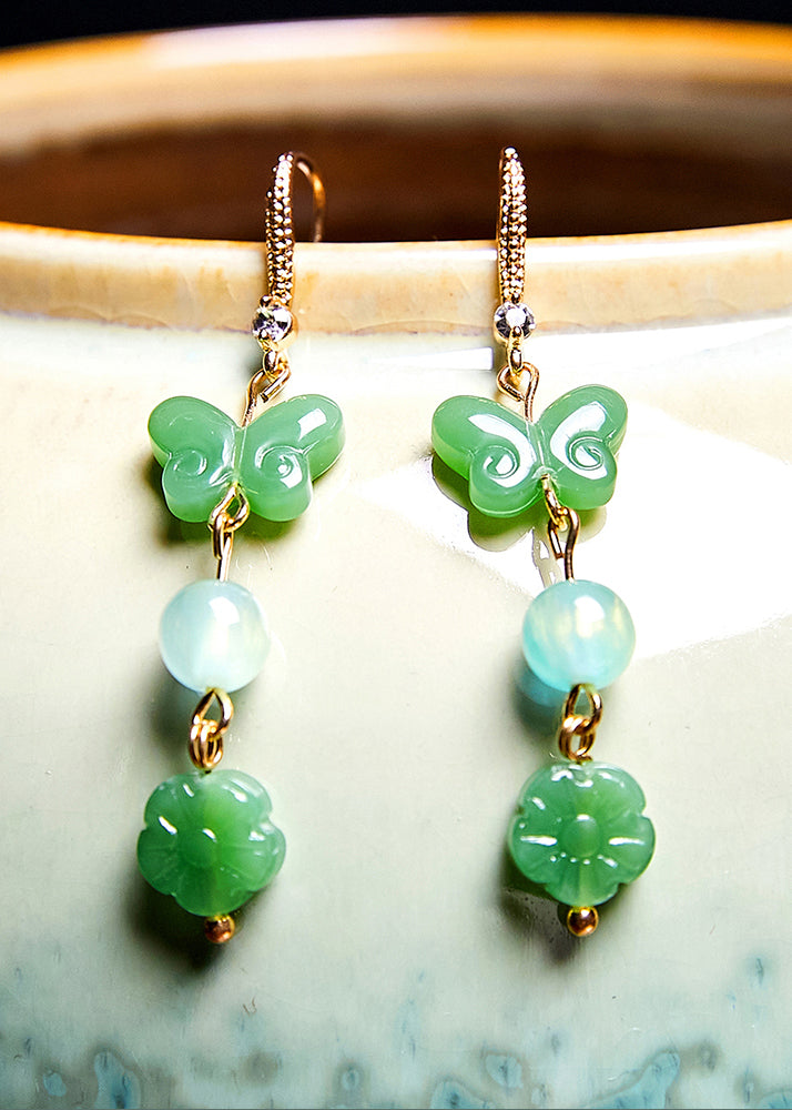 Butterfly Jade Zircon Drop Earrings
