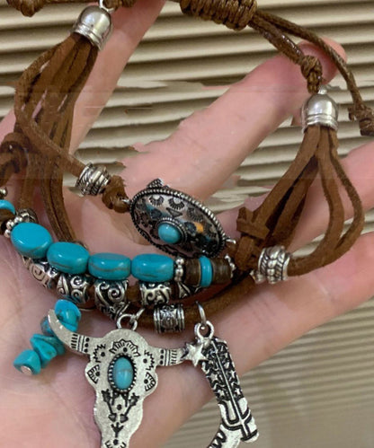 Colorblock Leather Beading Multi-layer Charm Bracelet