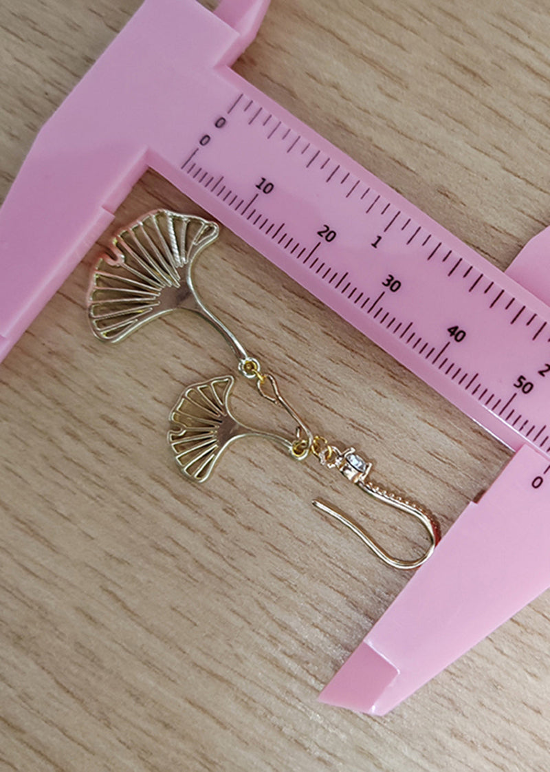 Ginkgo Leaf 14k Gold Zircon Drop Earrings