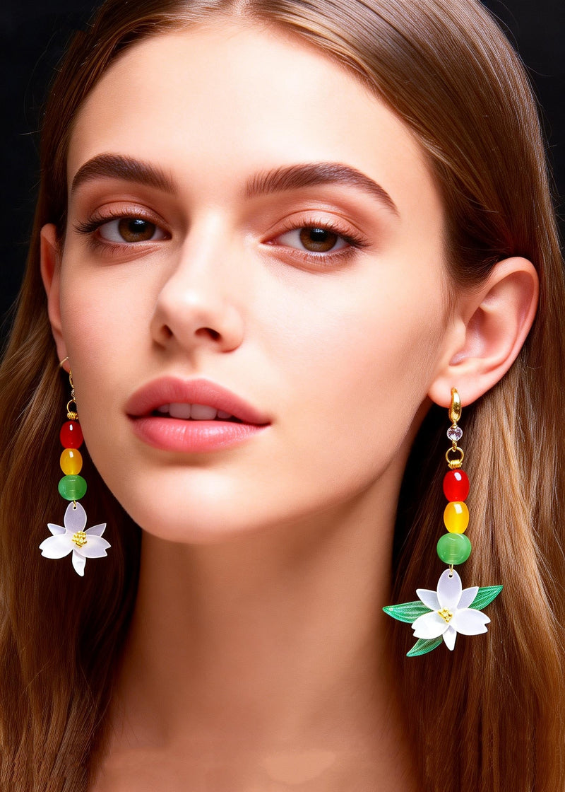 Lotus Flower Zircon Long Drop Earrings
