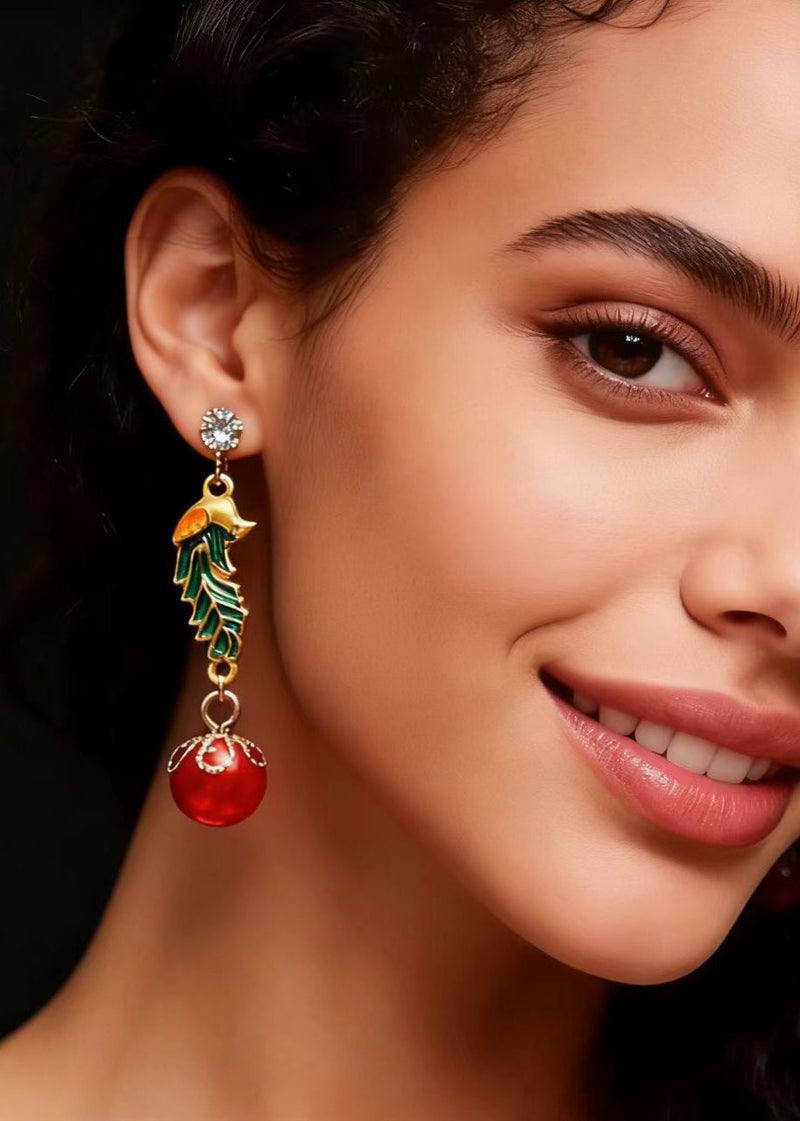 Red Pearl Cloisonne Gilding Drop Earrings