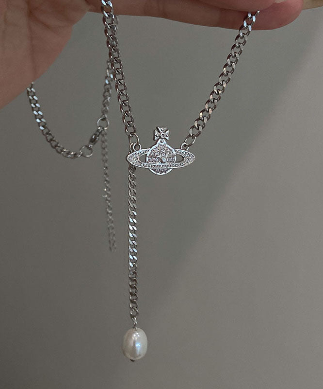 Silk Stainless Steel Pearl Tassel Pendant Necklace