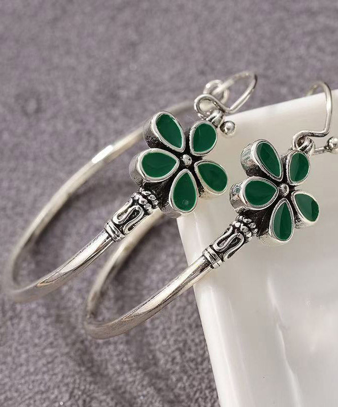 Silk Sterling Silver Five Petal Flower Hoop Earrings