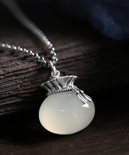 White Sterling Silver Inlaid Jade Pendant Necklace Ac1026