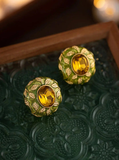 Leaf Copper Round Earrings