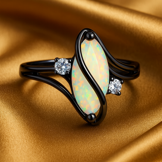 Classic Black Silver Opal Ring