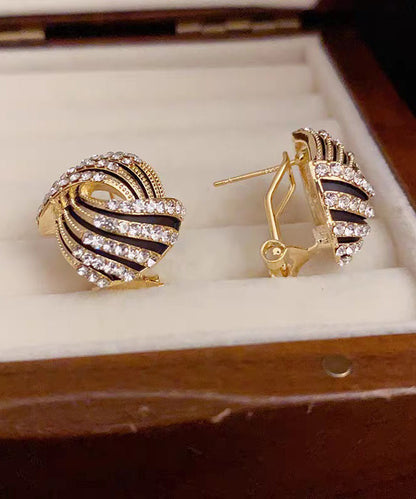 Vogue Gold 14k Gold Zircon Striped Hollow Out Hoop Earrings