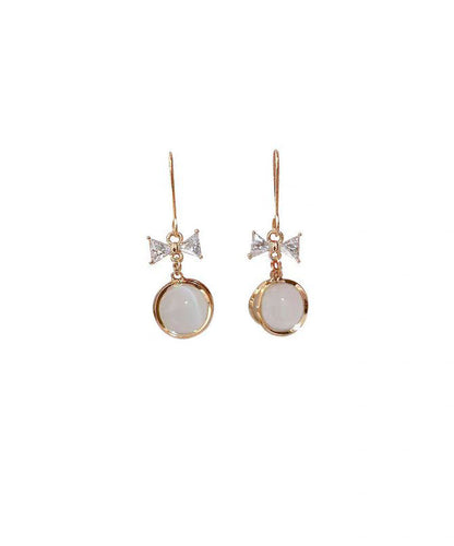 Vogue White Copper Overgild Zircon Cat's Eye Bow Drop Earrings