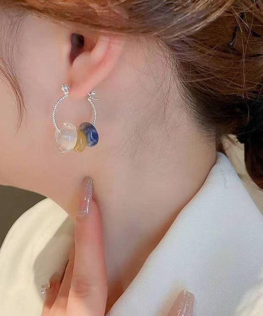 Multicolour Copper Gem Stone Glass Hoop Earrings Kx1002
